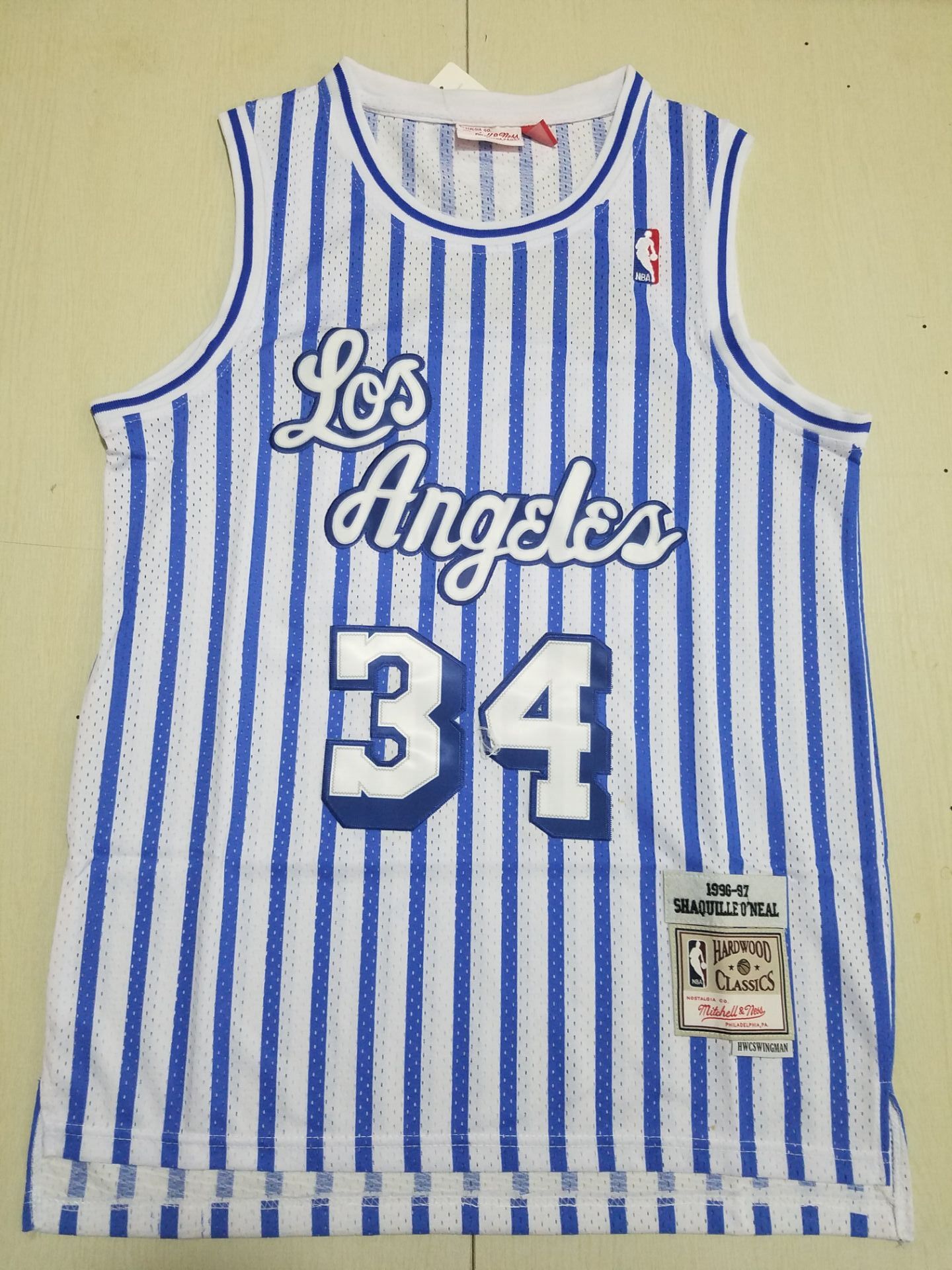 Men Los Angeles Lakers 34 Oneal White Stripe 2022 NBA Jersey